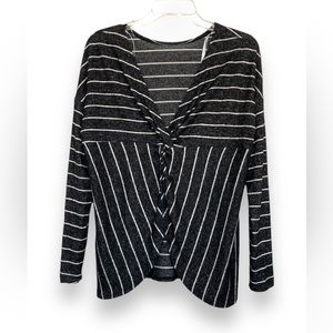 LULUS Black and White V-Neck Striped Long Sleeve Jersey Twist Women Top Sz XS